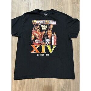 Men's 2X Wrestle Mania Shawn Michaels Stone Cold Steve Austin Black Tee 1998